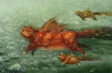 おとぎ話 空飛ぶ猫 ファンタジー Oil Paintings